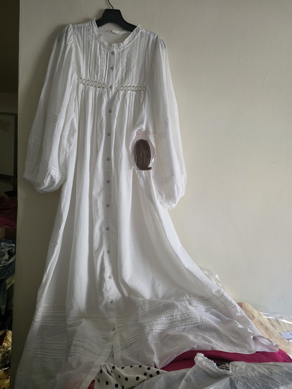 H&M Oversized Tie-Belt Tunic Dress Maxi White Unlined & See-through Bnwt - Picture 6 of 12